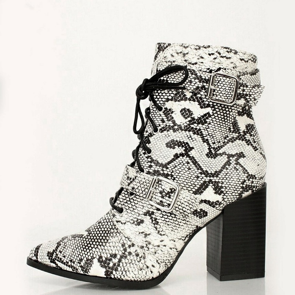๐ฅPython Combat Ankle Booties Boots Chunky Heel - Picture 2 of 3